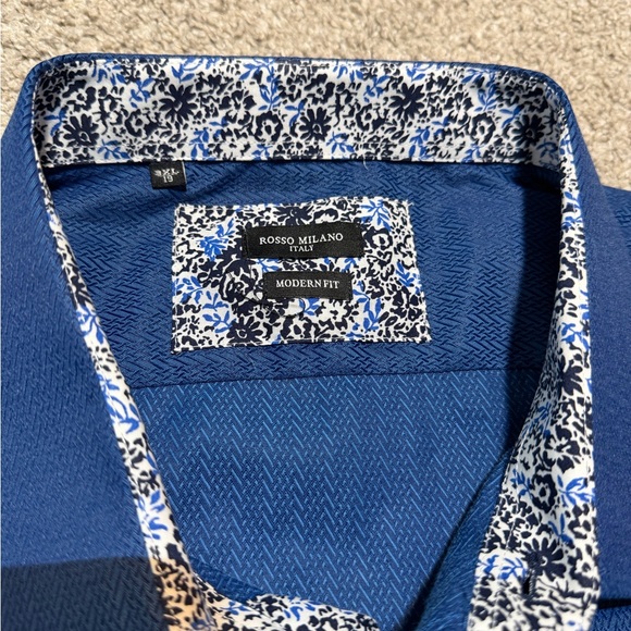 Rosso Milano Italy Dress Shirt 3XL Modern Fit Blue Textured Button Up NWT $179 - Picture 5 of 10